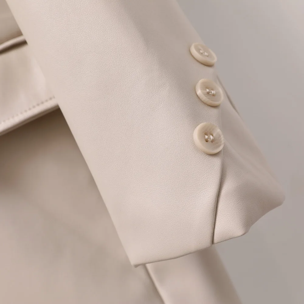 2023 Spring and autumn new design sense leather clothes casual retro chic slimming women's mid-length suit jacket