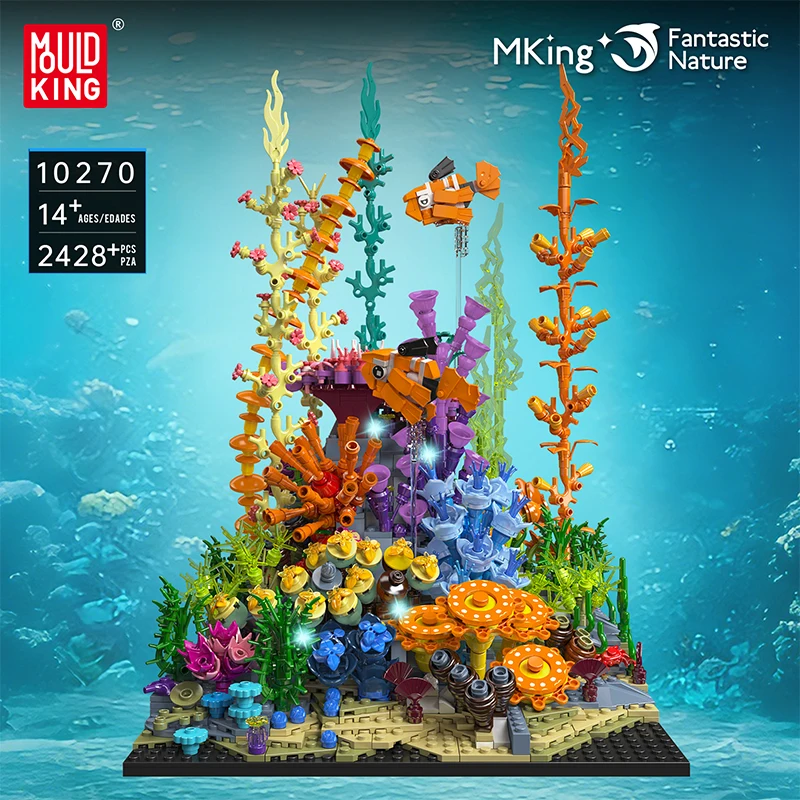 Фото Mould King 10270 Креативные игрушки: Красочный аквариум с LED-подсветкой, конструктор из блоков, аквариум-конструктор, подарок на Рождество для детей. №2