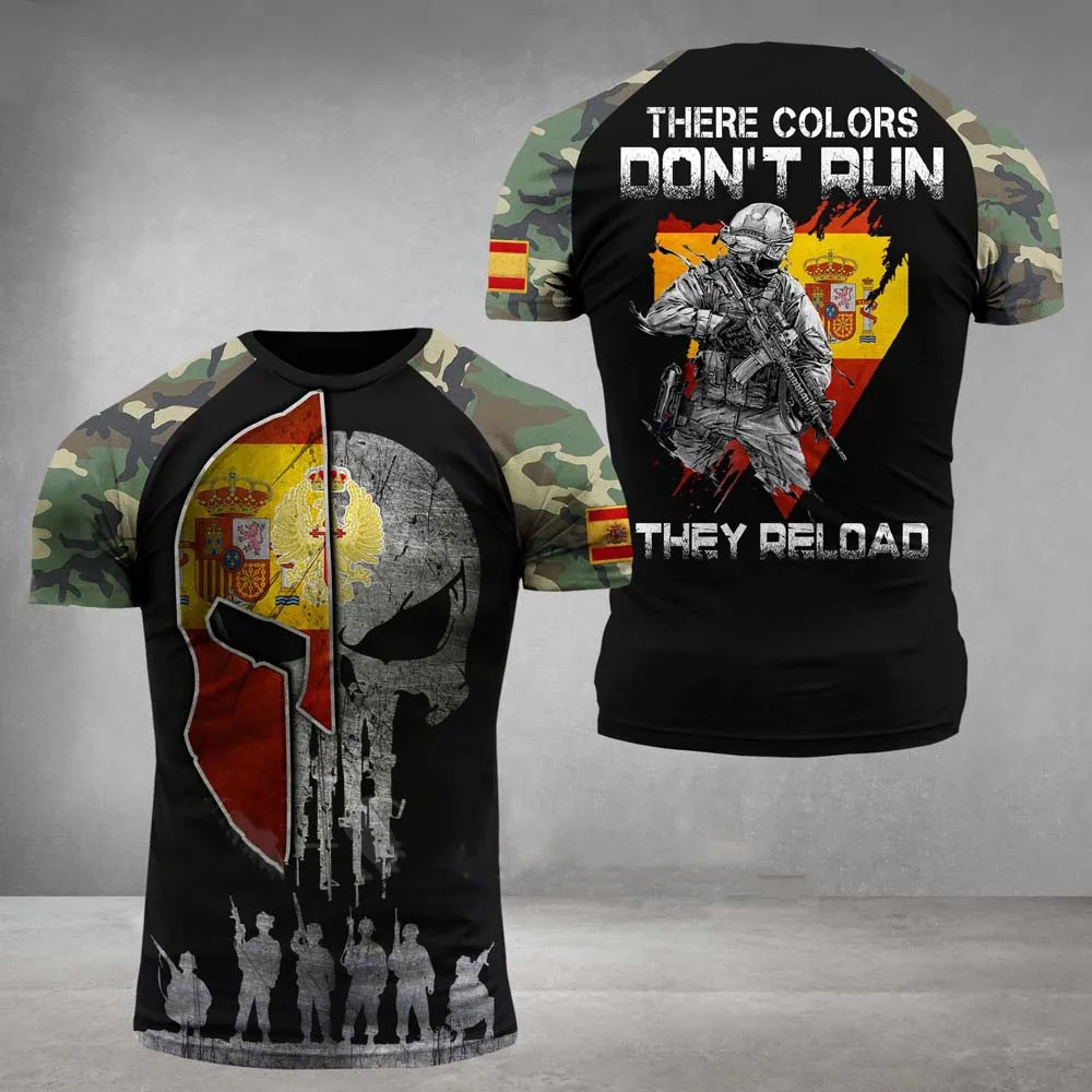 

Summer Hot Spanish Flag Men's T Shirt Soldier Veteran 3D Printed Cropped Top Men's Quick Dry Fashion Casual Oversized Clothing