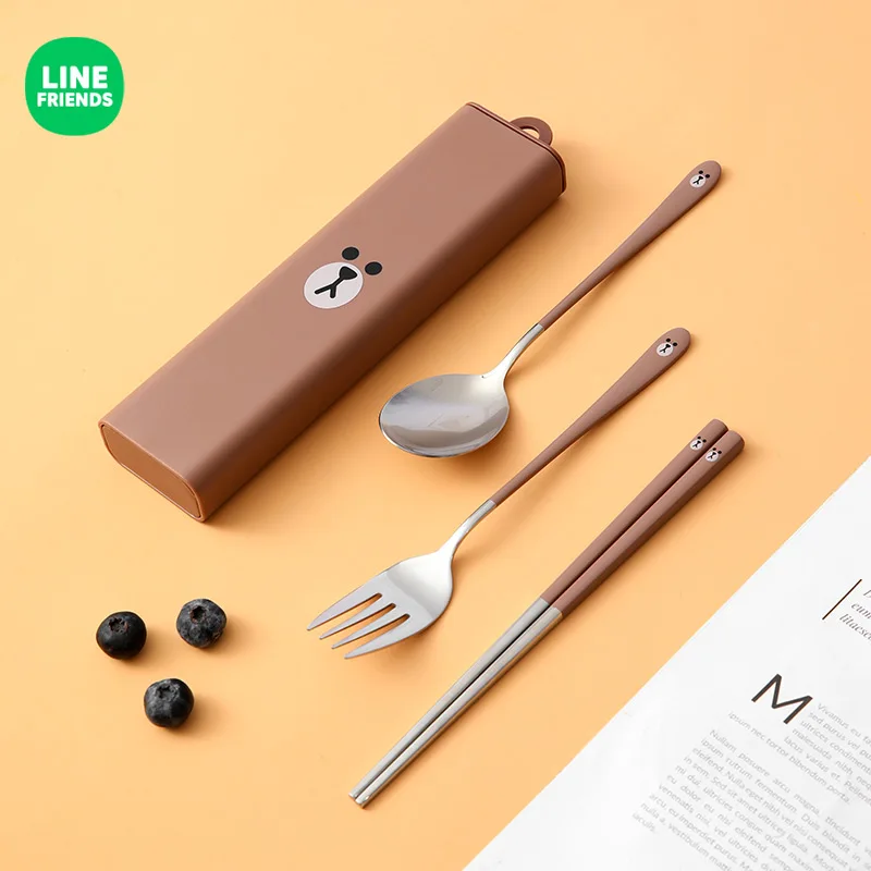 

Портативные палочки для еды Line Friends, ложка, набор из трех предметов из нержавеющей стали