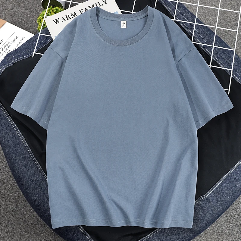 

2022Solid Color CottonTT-shirt Short Sleeve Loose Hong Kong Style