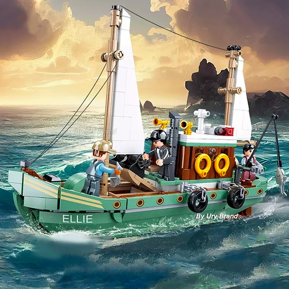 City Fishing Boat Vessel Trawlboat Model Building Blocks Set Pirate Ship Sea Fisher Figures MOC Toys for Kids Birthday Gift images - 6