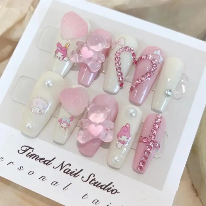 

New Kawaii Anime Sanrio Cartoon Diy My Melody Fake Nails Cute Tips for Nail Patch Tip Manicure Nail Long Square Head Heart