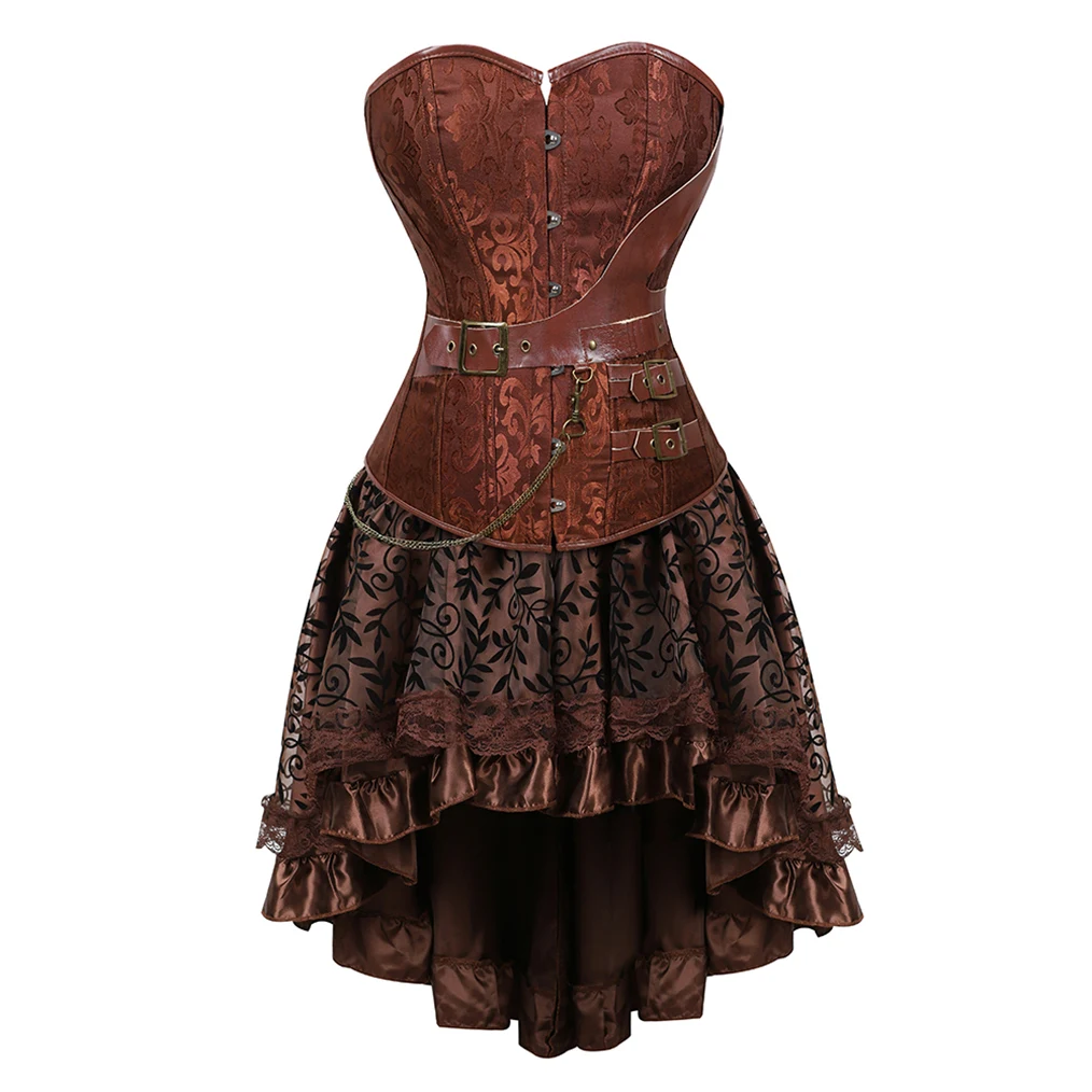 Steampunk Corset Dress Mujer Underbust Womens Two Peice SetsTops Medieval Pirate Outfit Masquerade Party Halloween Costumes