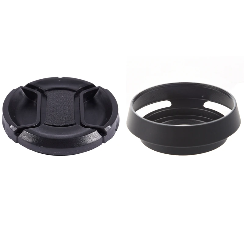 

Black Screw Mount 37Mm Metal Hood For Leica Summinin Elmar Lens & Univeral 49Mm Center Pinch Front Lens Cap