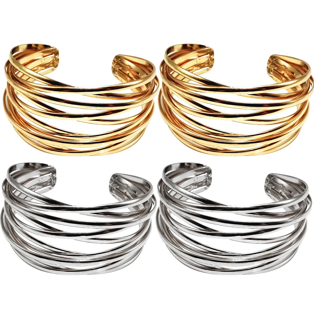

4 Pcs Bohemian Bracelet Wristband Gold Bracelets Women Metal 7X7 Ornament Festival Alloy Miss