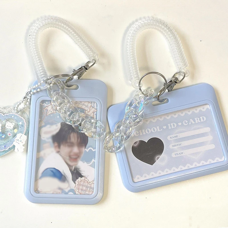 

INS Baby Blue Milk Clear Card Cover Kpop Idol Card Storage Sleeves ID Bank Card DIY Photo Display Holder Sliding Pendant