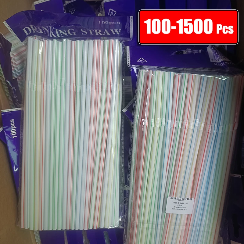 

100-1500 Pcs Plastic Straws Drinking Disposable Multi-colored Striped Bedable Straw For Bar Party Drink Cocktail Rietjes