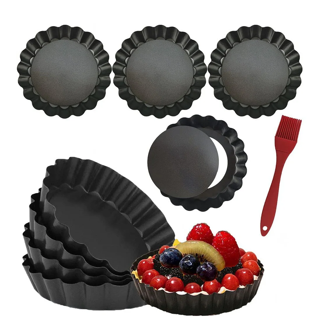 

8 Pack Mini Tart Pans 3 Inch with Removable Bottom Round Nonstick Quiche Pan for Pies Mousse Cakes Dessert Baking
