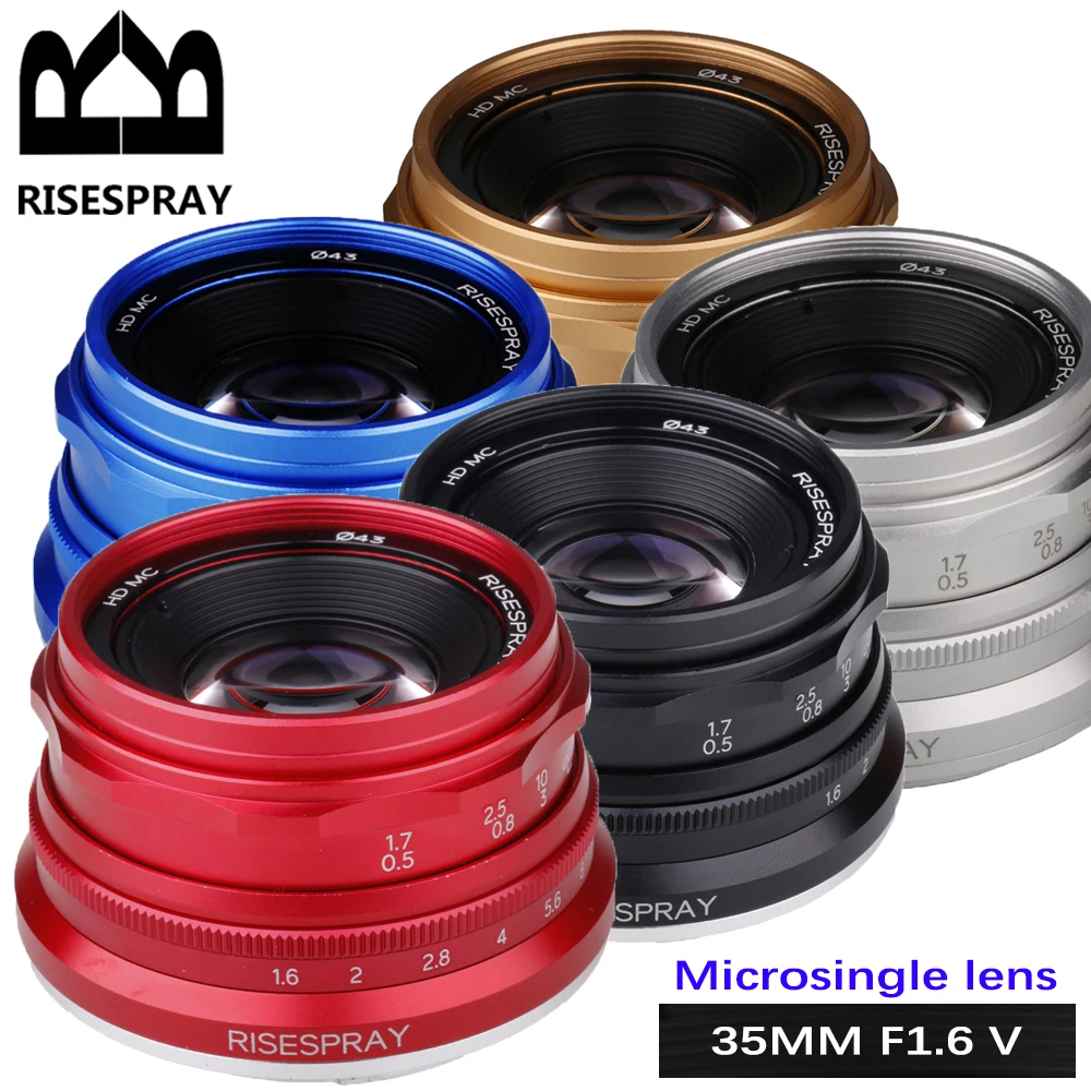 RISESPRAY 35mm F1.6 V APS-C Prime Lens for Sony E A6600 6500 Fuji XF Canon EOS-M M50 Panasonic/Olympus Micro 4/3 RED