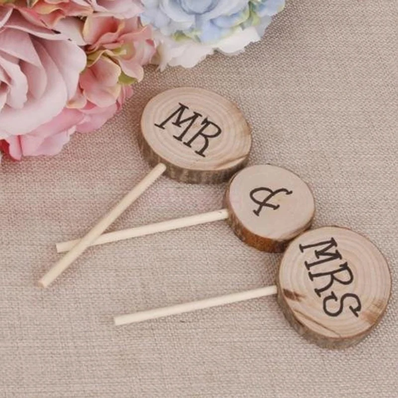 

3Pcs Mr & Mrs Rustic Wedding Cake Toppers Engagement Wooden Letters Decorations Valentine's Day Anniversary Party For Home Decor