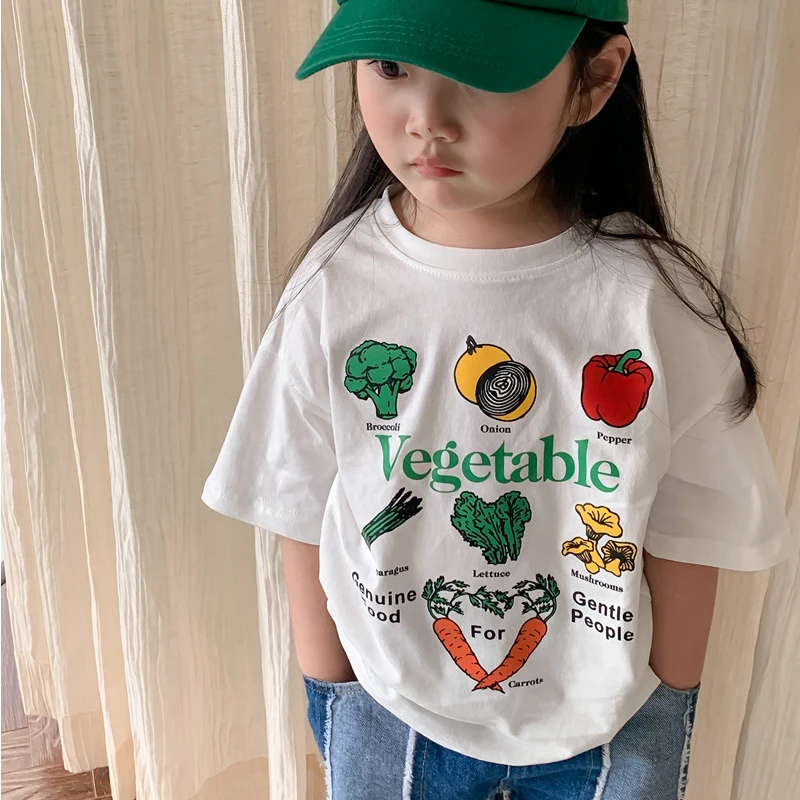 

4694B Children Clothes Vegetables T Shirt 2023 Spring Summer New Fashionable Girl's T Shirt Cartoon Casual Boy's T Shirt Tops