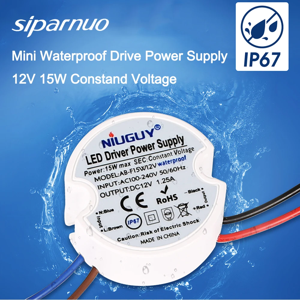 Waterproof 15w LED Drive Power Supply Circular AC 110-240V To DC 12V 125mA Small Transformer Constant Voltage IP67 LED Driver