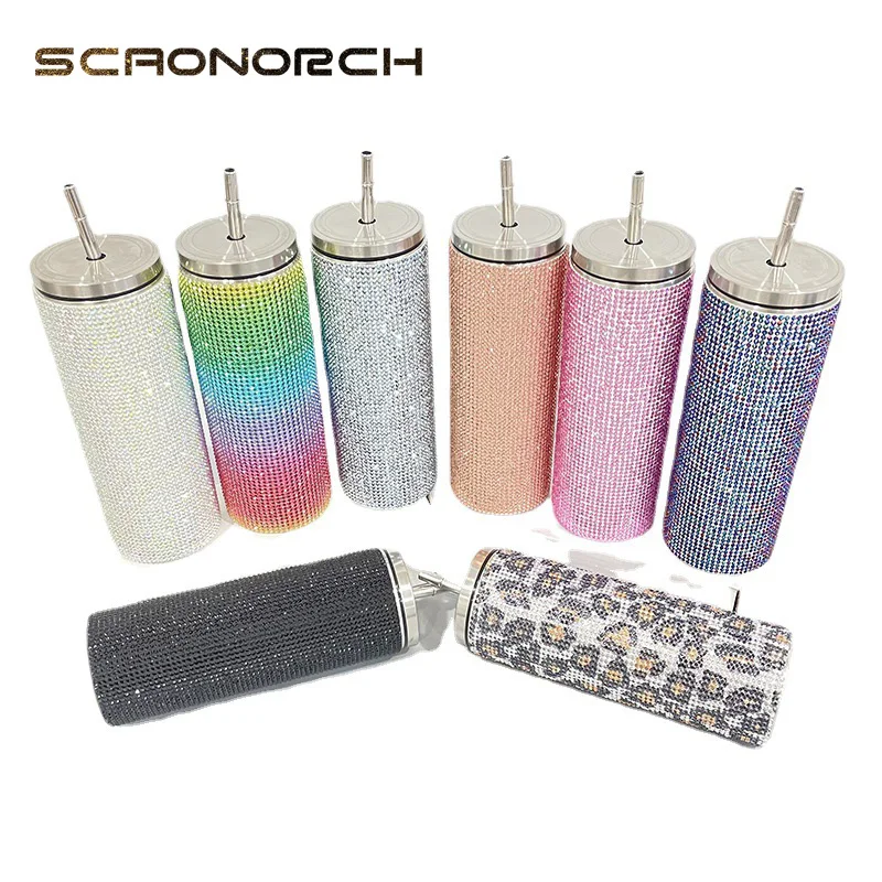 

20oz 600ml Shining Diamond Thermos Bottles Stainless Steel Tumblers with Straw Bling Cup Water Bottle Coffee Mug Girl Women Gift
