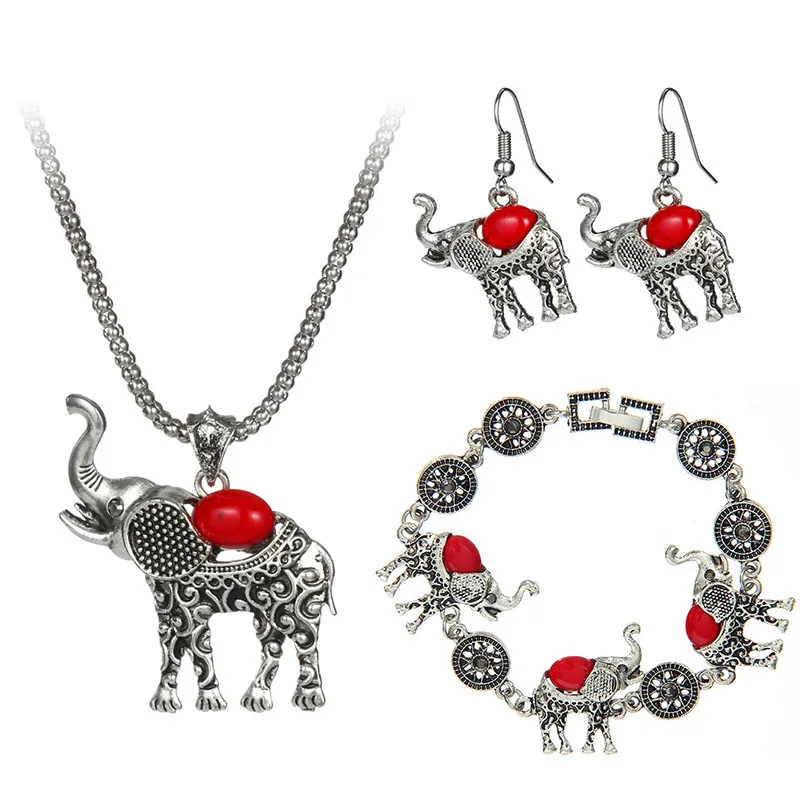 

Shineland Cute Elephant Pendant Jewelry Adjust Bracelets Chain Necklaces Dubai Sets For Women Collar Elegant Vintage Bijoux Gift