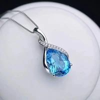 exquisite fashion luxury sky blue crystal zircon water drop pendant clavicle chain necklace for women engagement wedding jewelry