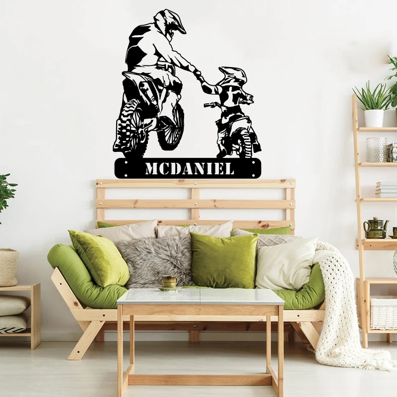 

Custom Name Motorcycle Motorbike Wall Sticker Kids Father Motorcross Vinyl Decal Playroom Bedroom Art Mural Home Decor Poster