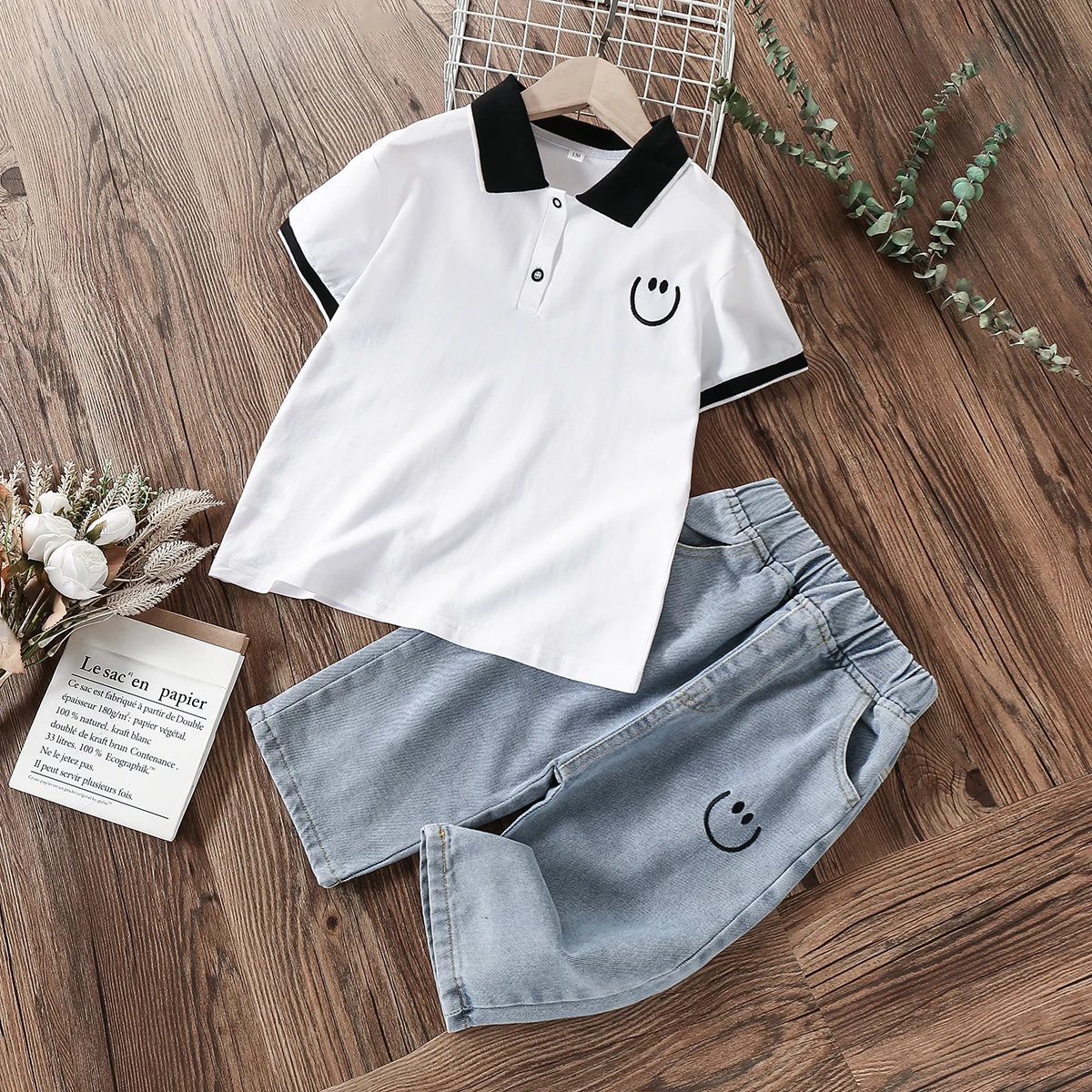 

Kids Suit Summer Baby Girls Outfits Sets Short Sleeve Shirt & Shorts Jeans Teenagers Clothes Children Costumes 4 6 8 10 12 Years