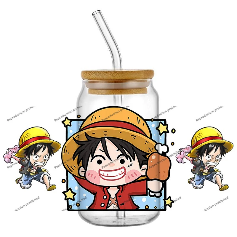 Фото Водонепроницаемая УФ-наклейка DTF с дизайном мультфильма One Piece для стаканов 16 унций, наклейки для декора, DIY, с возможностью индивидуального оформления №1