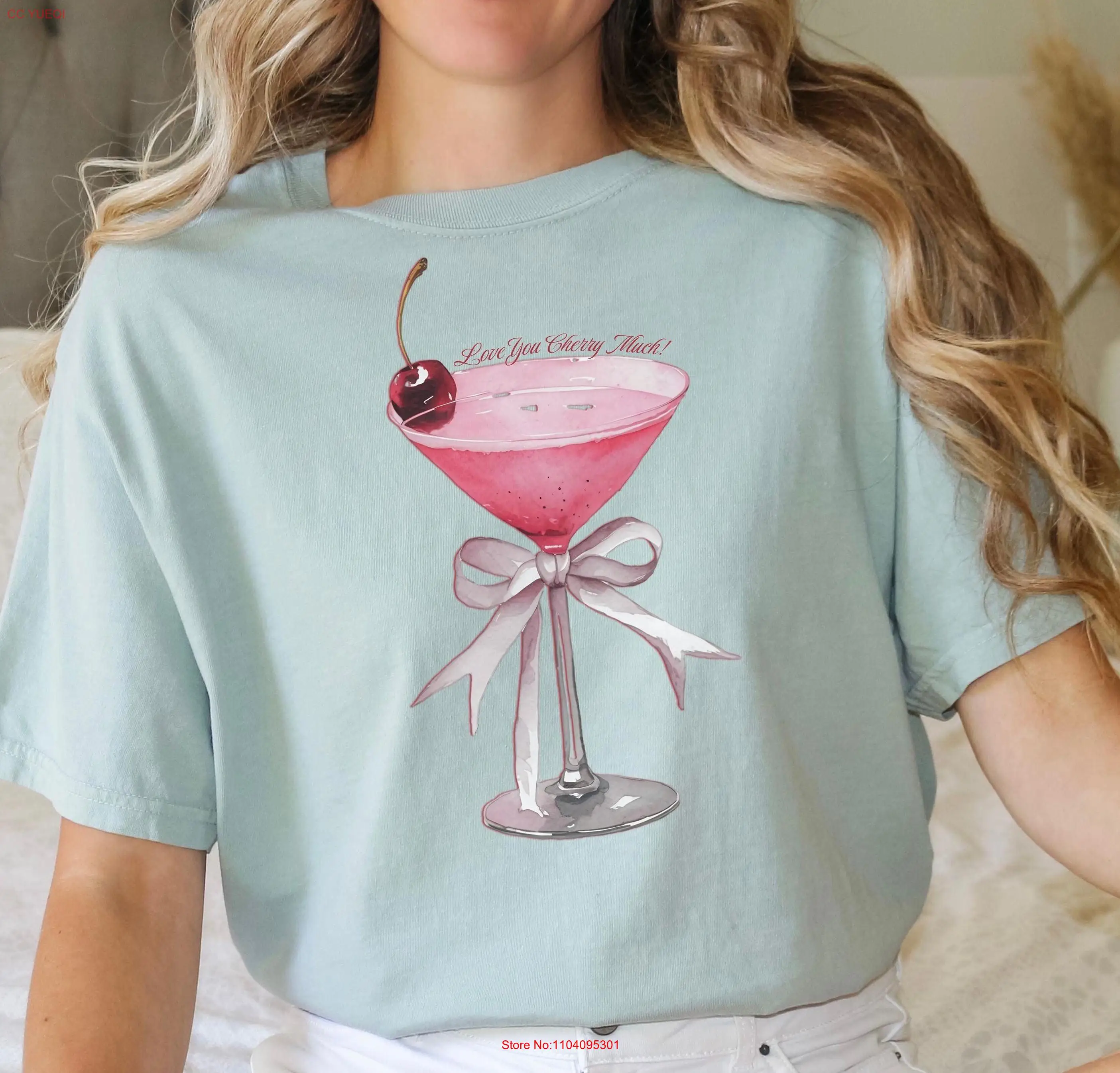 Футболка Comfort Colors Cherry Martini Vibe Oversized Lover Coquette Love You Much с длинными или короткими