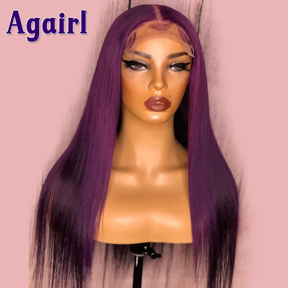 30 32 Inch Ombre Dark Purple Colored Straight Lace Frontal Wig 5x5 Lace Closure Wig Pre Plucked 13x6 Human Hair Lace Front Wig