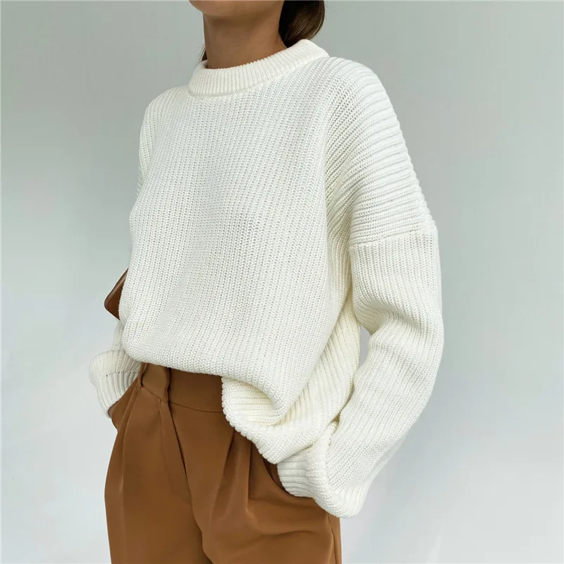 

2023 New Winter Loose Solid Female Fluffy Pullovers Soft Knitted Cashmere Sweaters Women Knit Top Warm Basic Knitwear Jumper