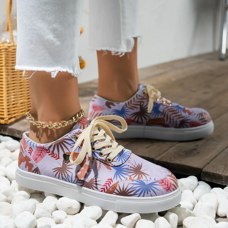 

Sneakers Women 2023 Hawaiian Hibiscus Print Casual Woman Flats Summer Floral Design Breath Flat Shoes for Women's Zapatos Mujer