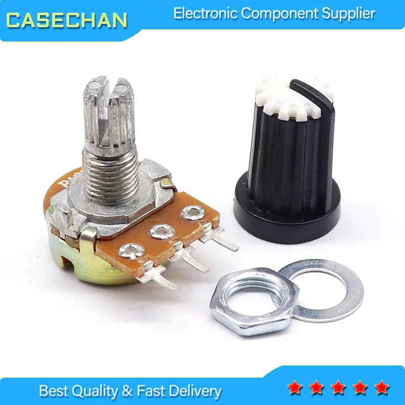 5 Sets WH148 1K 10K 20K 50K 100K 500K Ohm 15mm 3 Pin Linear Taper Rotary Potentiometer Resistor for Arduino with AG2 White cap |