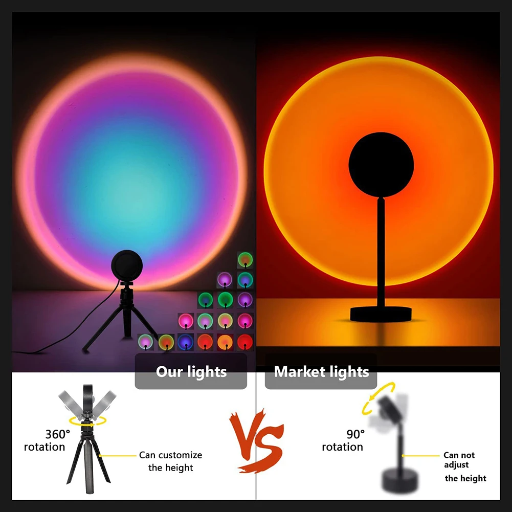 

Rainbow Sunset Projector Lamp 360° Adjustable Spotlight RGB Remote Control Atmosphere Projection LED Night Light Room Decoration