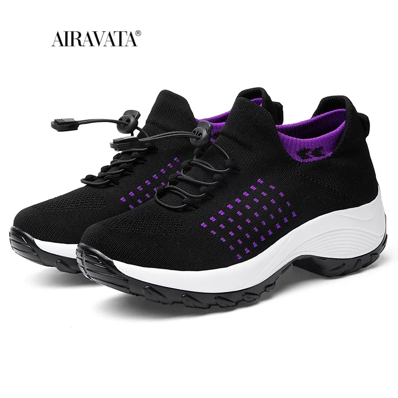 Sneakers Women Walking Shoes Platforms Increasing Height Breathable Comfortable Tennis Shoes Slip-on Anti-slip Tenis Feminino