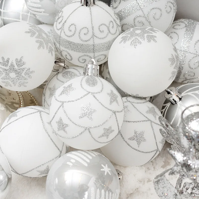 

24Pcs/Set Boxed Christmas Ball Christmas Tree Hanging Pendant Decoration 6cm White Gold Xmased Ornament Balls for Home Party