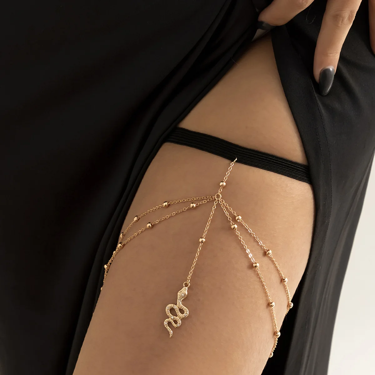 

Snake pendant tassel thigh chain sexy elastic double round bead chain body chain