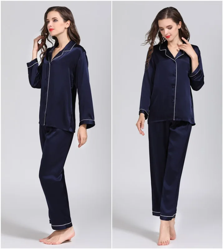 

100% чистый шелк, Женский Классический пижамный комплект, одежда для сна, ночная рубашка M L XL