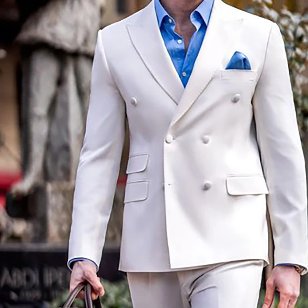 Элегантные белые мужские костюмы двубортный деловой Блейзер модный пиджак брюки