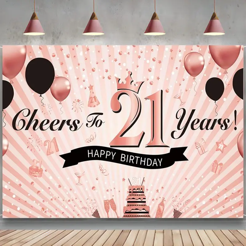 

21st Birthday Decorations for Women Cheers to 21 Years Banner Backdrop 21 Years Old Poster Background Party for Her Rose Gold