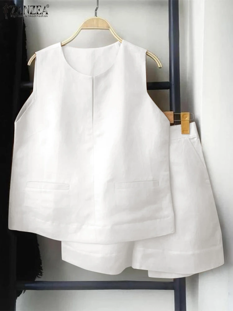 Комплект ZANZEA летний из 2 предметов повседневный Свободный Топ без рукавов и Шорты