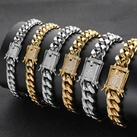 scooya european american men stainless steel cuban chain miami bracelet double sided zircon buckle round hip hop bracelet