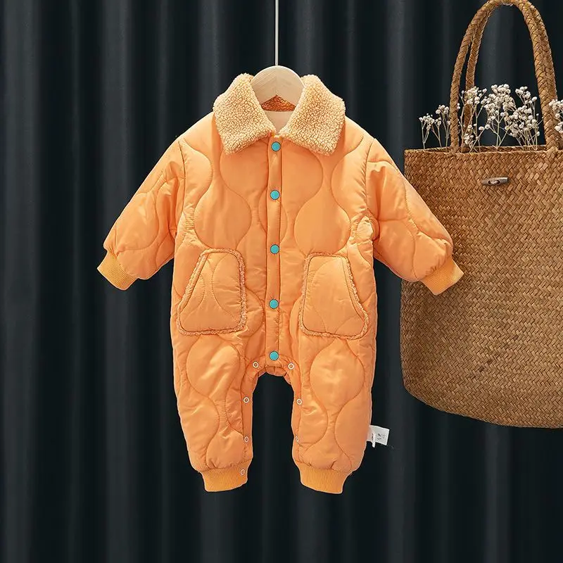 

Autumn Winter Clothes Newborn Baby Boys Thick Cotton Jumpsuit for Baby Girls Turn-down Collar Romper Infant Costumes 0-2Y F63