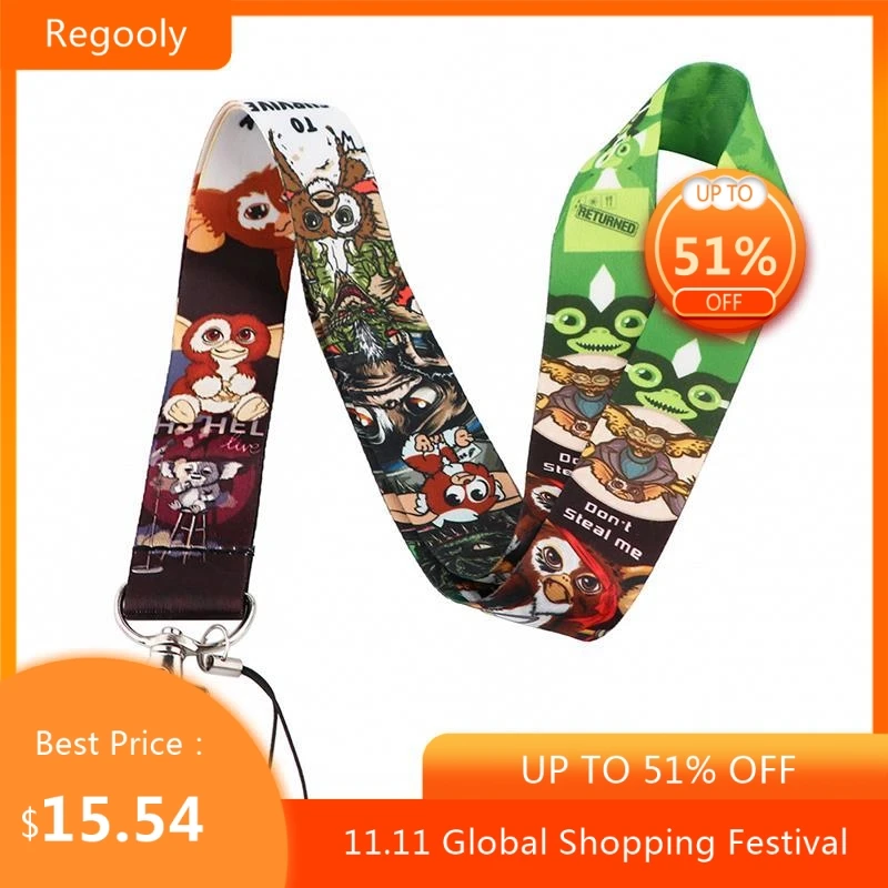 

30pcs Gremlins Gizmo Keychain Lanyards Id Badge Holder ID Card Pass Gym Mobile Phone Badge Holder Key Strap webbings ribbons