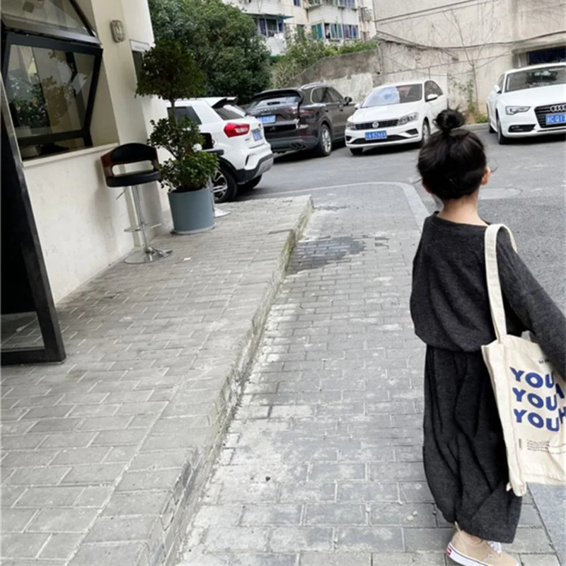 Girls Suit Sweatshirts +Pants Cotton 2Pcs/Sets 2022 Grey Spring Autumn Thicken Comfortable Suits Sets Kid Baby Children Clothing