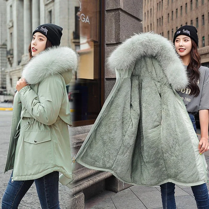 Jacket 2021 New Style Cotton Padded Warm Winter Jacket Women Casual Parka Winter Clothes Fur Lining Hooded Parka Ladies Jacket