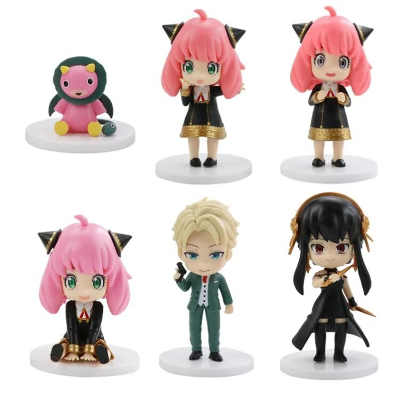 

6Pcs/Set Anime Figure 10CM Q Version SPY×FAMILY Anya Forger Small Bean Mind Reading Uniform Cute Model Doll Toy Gift Collect PVC