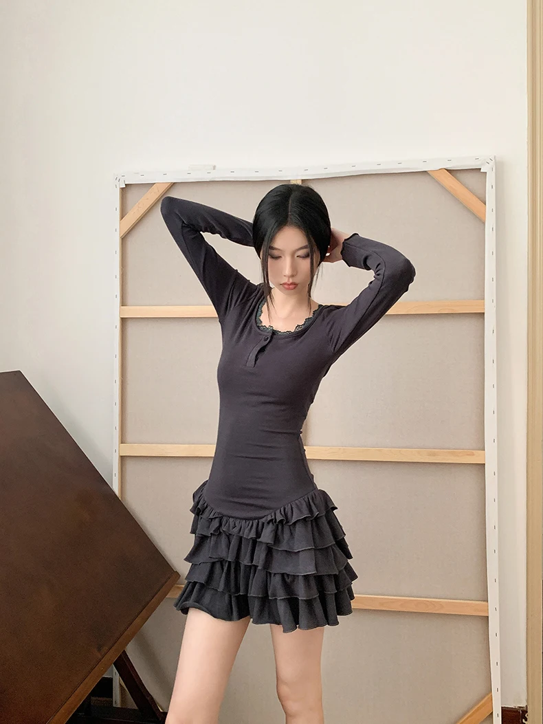 Осенне-зимнее женское балетное платье Shoujo для девочек с длинными рукавами