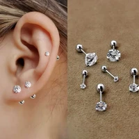 1pc 16g stainless steel crystal zircon ear studs earring for womenmen 4 prong tragus cartilage daith lobe rook piercing jewelry