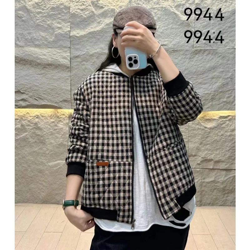 2022 Thick Warm Hooded Coats Women New Arrival Autumn And Winter Vintage Style Plaid Pattern Loose Female Casual Outerwear