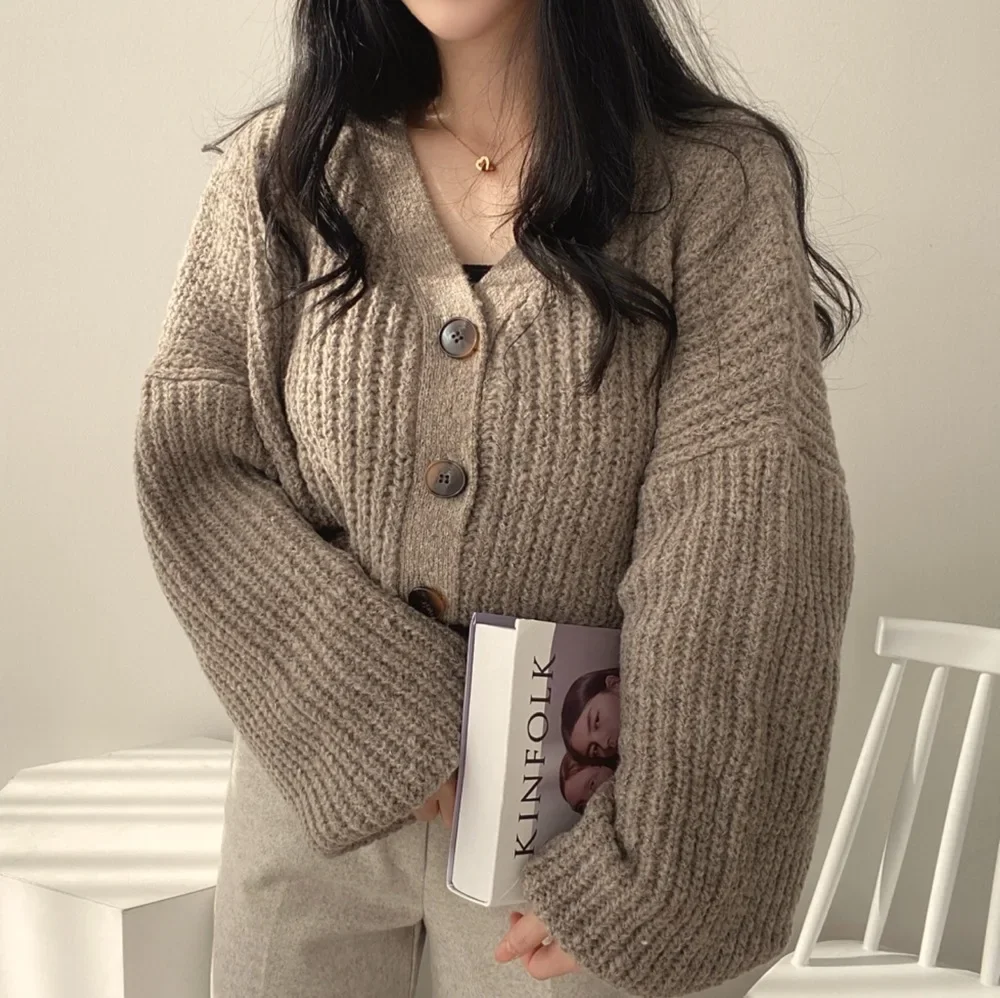 ChicОсенне-зимний универсальный женский свитер куртка свободного покроя большой