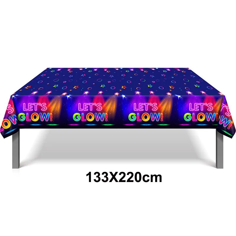 Neon Party Tablecloth 86 X 51inch Neon Glow Disposable Tablecloth Neon Birthday Black Light Party Supplie