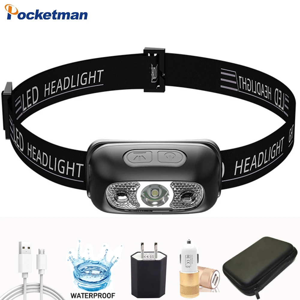 

Mini Rechargeable Sensor Headlamp Fishing Camping USB Head Flashlight COB LED Head Light Torch Headlights Front Lantern Powerful