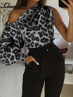 2022 summer women lantern sleeve shirts celmia elegant leopard print blouses sexy streetwear tops fashion one shoulder blusas
