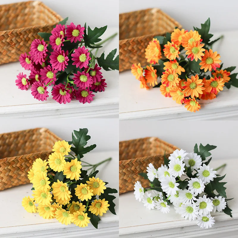 

Silk Daisy Bouquet for Christmas Home Wedding Decor Fake Plants Sunflower Artificial Flowers Dining Table Decor Accessories